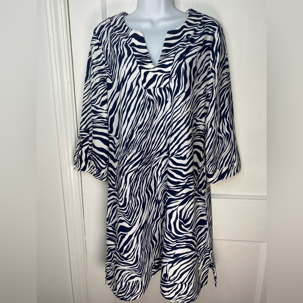 Jude Connally Zebra Animal Print V-Neck Midi Dress